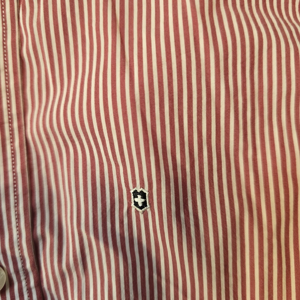 Victorinox Vertical Striped Tailored Fit Red/White Button Down Long Sleeve Shirt - Picture 6 of 13